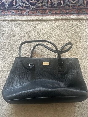 kate spade Black Pebbled Leather Tote with Gold Plaque